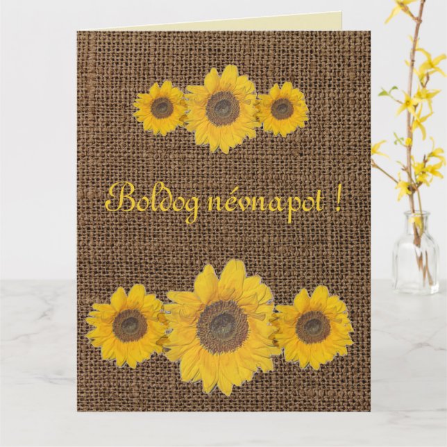Sunflower trio   in burlap- name day card (Yellow Flower)
