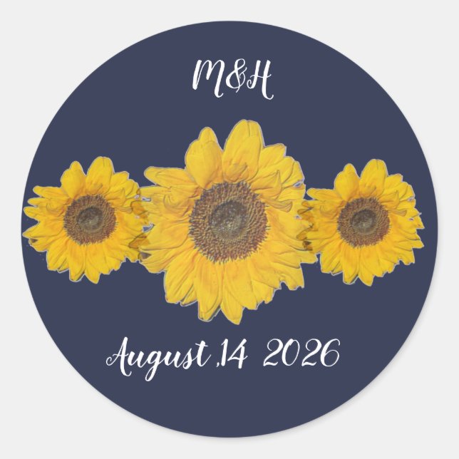 sunflower trio personalized - rustic wedding classic round sticker (Front)