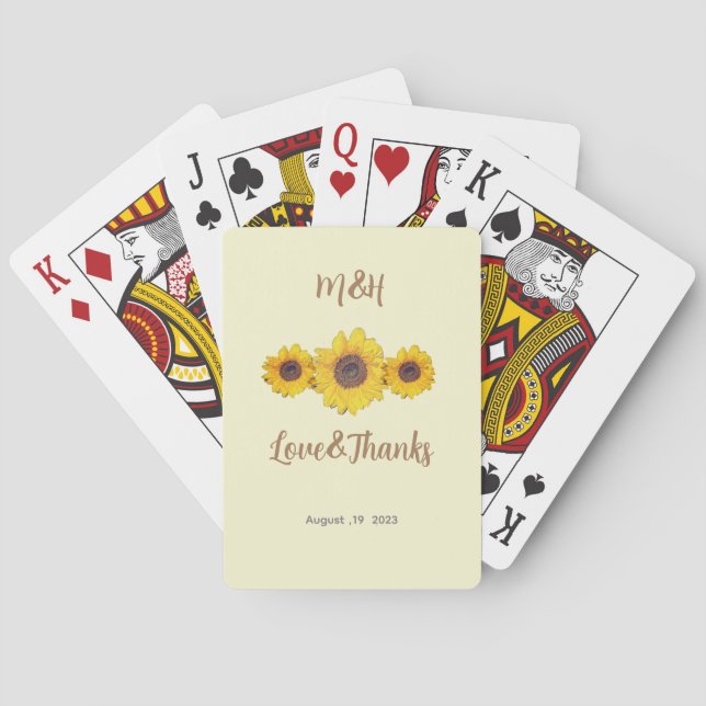 Sunflower trio- personalized wedding favor playing cards (Back)