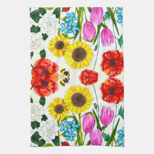 Sunflower, Tulip, & Poppy Floral Garden Kitchen Towel