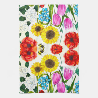 Sunflower, Tulip, & Poppy Floral Garden Kitchen Towel