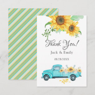 Sunflower Turquoise Vintage Truck Thank You Card