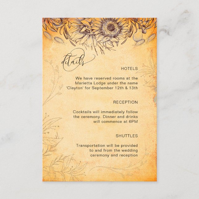 Sunflower Tuscany Autumn Texture Tracery Enclosure Card (Front)