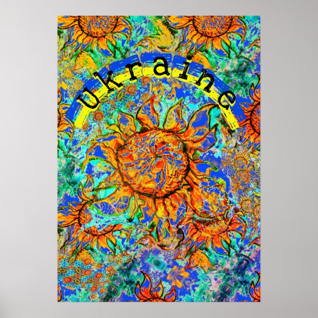 Sunflower Ukraine colourful pattern & flag Poster (Front)
