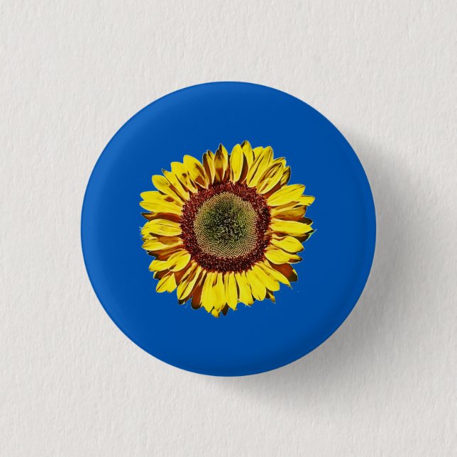 Sunflower Ukraine National Symbol Blue Background 1 Inch Round Button (Front)