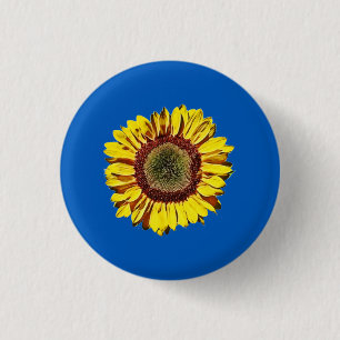 Sunflower Ukraine National Symbol Blue Background 1 Inch Round Button