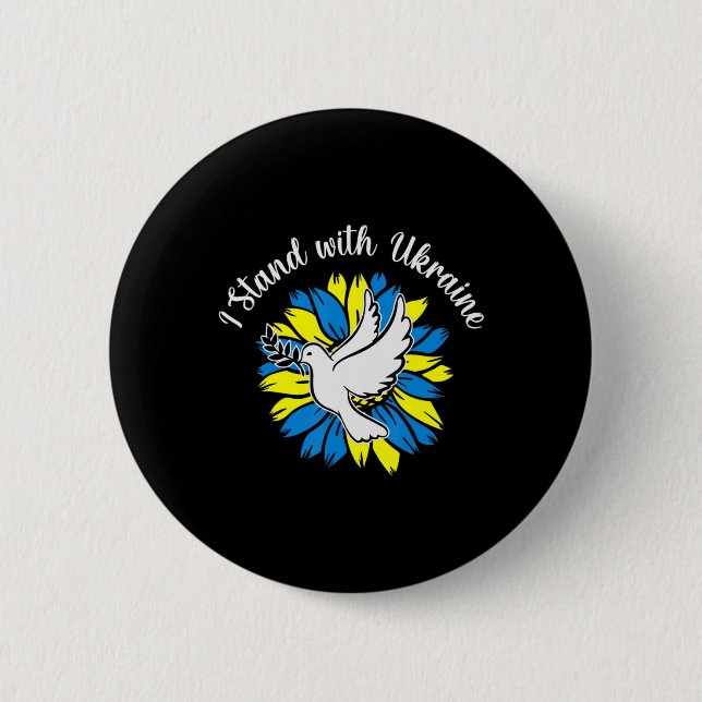 Sunflower Ukrainian Flag Dove Ukraine I Stand With 2 Inch Round Button (Front)
