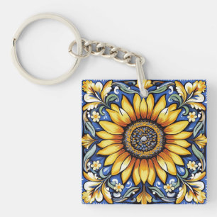 Sunflower Ukrainian folk art motifs Keychain