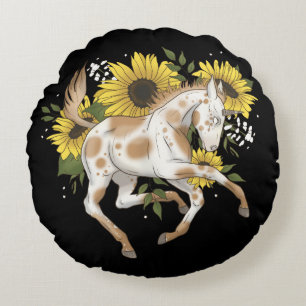 Sunflower Unicorn Round Pillow