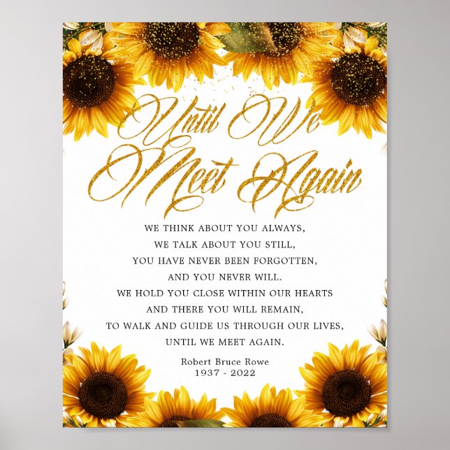 Sunflower Until We Meet Again Funeral Poem Sign (Front)