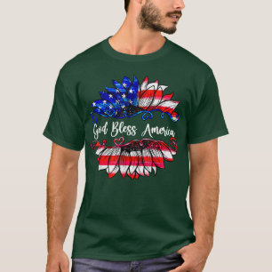 Sunflower US Flag God Bless American 4th Of July M T-Shirt