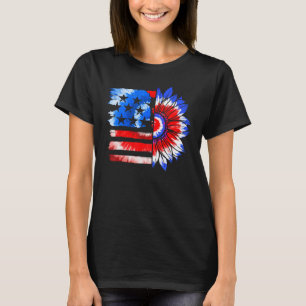 Sunflower USA American Flag Happy 4th Of July Kids T-Shirt
