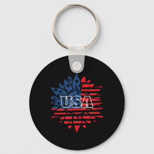 Sunflower Usa Flag Clothing For 4th Of July Memori Keychain
