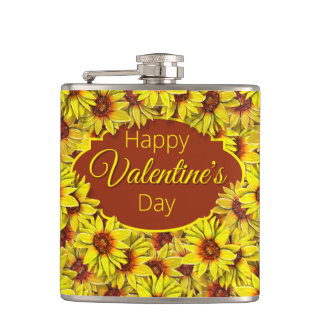 Sunflower Valentine's Day Vinyl Wrapped Flask