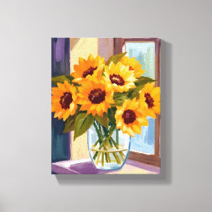 Sunflower Vase   Floral Yellow Bouquet Watercolor Canvas Print