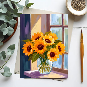 Sunflower Vase   Floral Yellow Bouquet Watercolor Postcard