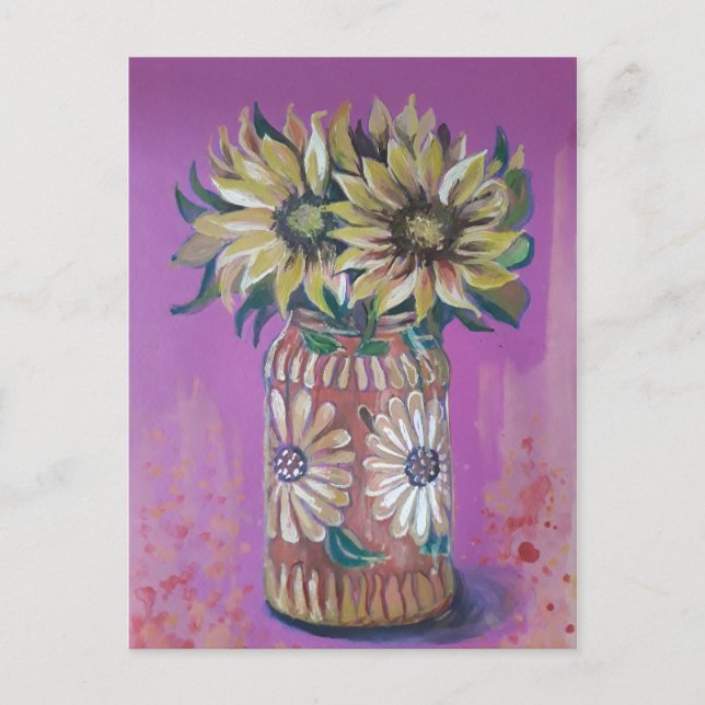 Sunflower vase holiday postcard (Front)