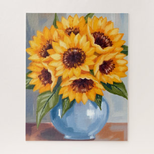 Sunflower Vase Watercolor Flower Bouquet Jigsaw Puzzle