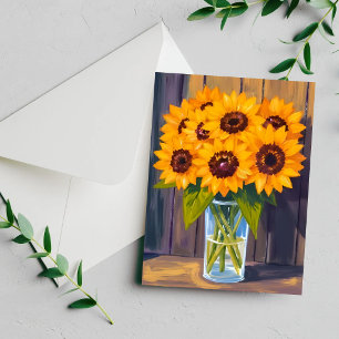 Sunflower Vase Yellow Flower Watercolor Card