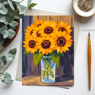 Sunflower Vase   Yellow Flower Watercolor Card