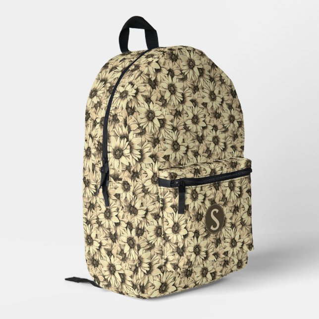 Sunflower Vintage Charm Sepia Tone Backpack (Back Corner Left)