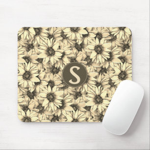 Sunflower Vintage Charm Sepia Tone Mouse Pad