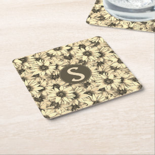 Sunflower Vintage Charm Sepia Tone Paper Coaster