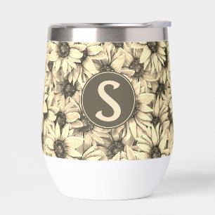 Sunflower Vintage Charm Sepia Tone Wine Tumbler