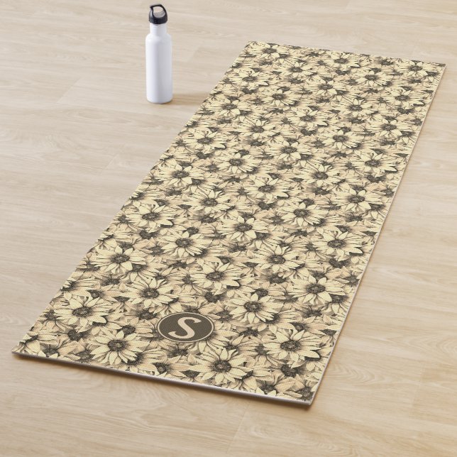 Sunflower Vintage Charm Sepia Tone Yoga Mat (In Situ)