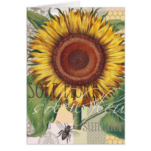 Sunflower Vintage Damask Flower Art