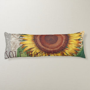 Sunflower Vintage Damask Flower Art Body Pillow