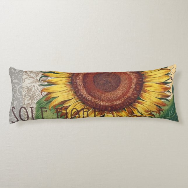 Sunflower Vintage Damask Flower Art Body Pillow (Back)