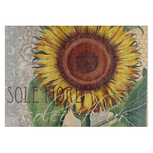 Sunflower Vintage Damask Flower Art Cutting Board (Front)