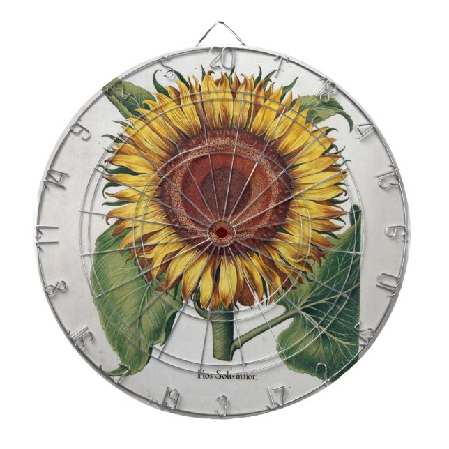 Sunflower Vintage Damask Flower Art Dartboard (Front)