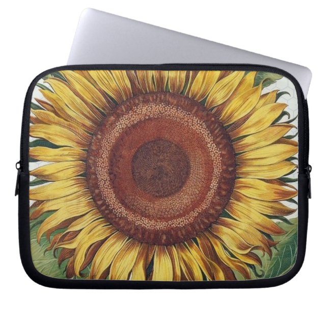 Sunflower Vintage Damask Flower Art Laptop Sleeve (Front)