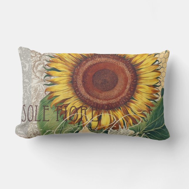 Sunflower Vintage Damask Flower Art Lumbar Pillow (Front)