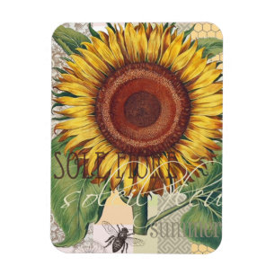 Sunflower Vintage Damask Flower Art Magnet