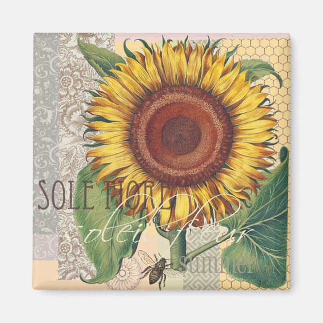 Sunflower Vintage Damask Flower Art Magnet (Front)