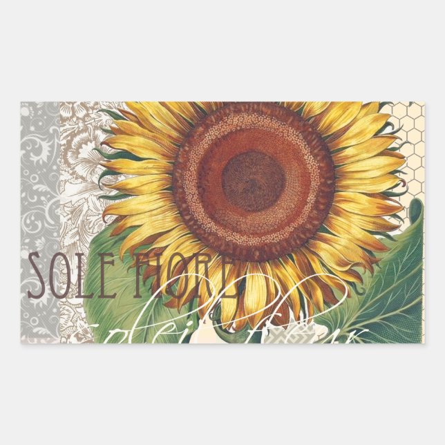 Sunflower Vintage Damask Flower Art Sticker (Front)