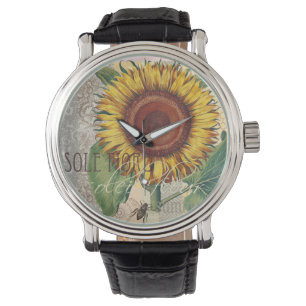 Sunflower Vintage Damask Flower Art Watch