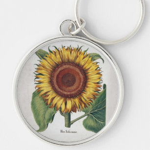 Sunflower Vintage Damask Wallpaper Collage Keychain