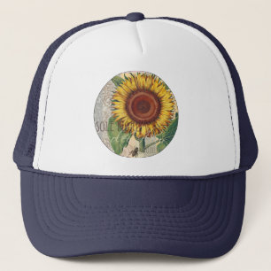 Sunflower Vintage Damask Wallpaper Collage Trucker Hat