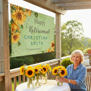 Sunflower Vintage Garden Watercolor Retirement Banner