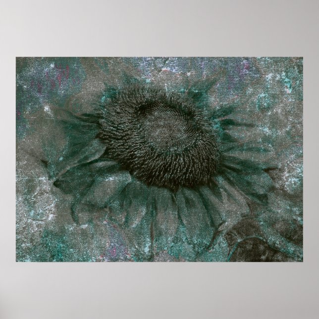 Sunflower Vintage Green Grunge Texture Decoupage Poster (Front)