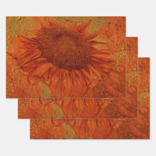 Sunflower Vintage Orange Gold Texture Decoupage Wrapping Paper Sheet
