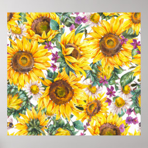Sunflower Vintage: Summer Yellow Bloom. Poster