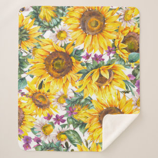 Sunflower Vintage: Summer Yellow Bloom. Sherpa Blanket