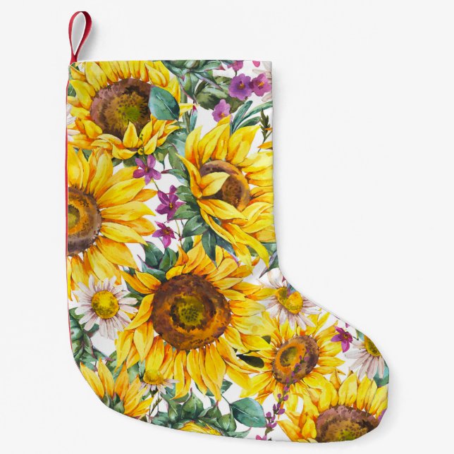 Sunflower Vintage: Summer Yellow Bloom. Small Christmas Stocking (Front)