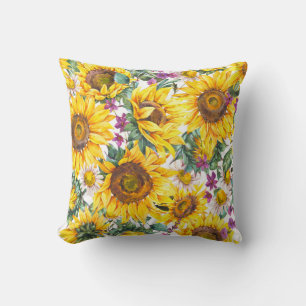 Sunflower Vintage: Summer Yellow Bloom. Throw Pillow