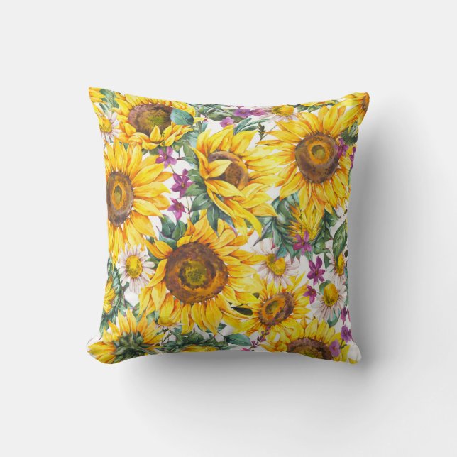 Sunflower Vintage: Summer Yellow Bloom. Throw Pillow (Front)